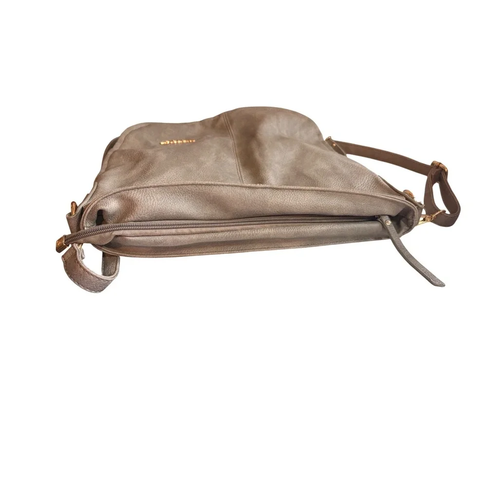 Wrangler Metallic Grey Faux Leather Crossbody Hobo Bag Gold Hardware Western